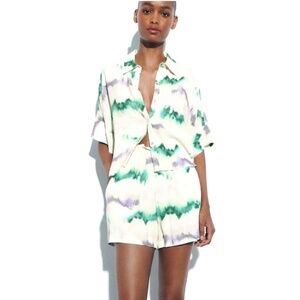 Zara Women's Cream Multi Color Shirt M & Shorts L US